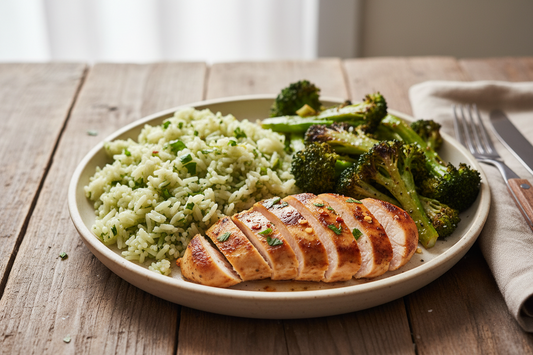 Grilled Chicken with Jasmine Rice and Seasoned Broccoli